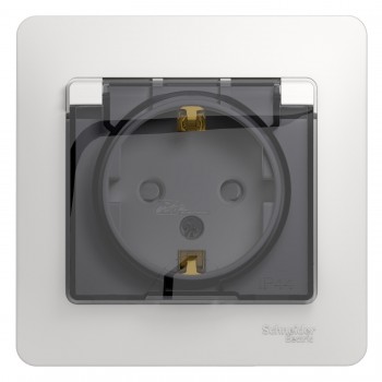 Розетка 1-местная с/з с/п белая в сборе с рамкой + крышка IP44 Glossa