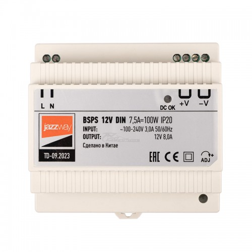 Блок питания 220В / 12v 3А 100W на DIN рейку IP20 3г гар. Jazzway