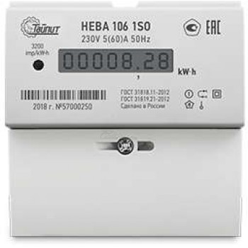 Счетчик электроэнергии 1-ф НЕВА 106 1,0 220V 5-60A 1SO однотарифный ЖК-дисплей