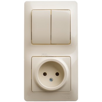 Блок комбинированный (выключатель 2-кл+розетка б/з) крем Glossa