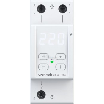 Реле напряжения 1ф 40А 8800ВА белый индикатор, 2 DIN мод. Welrok