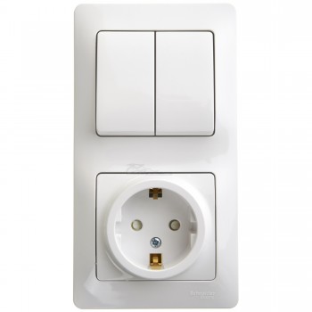 Блок комбинированный (выключатель 2-кл+розетка с/з) белый Glossa