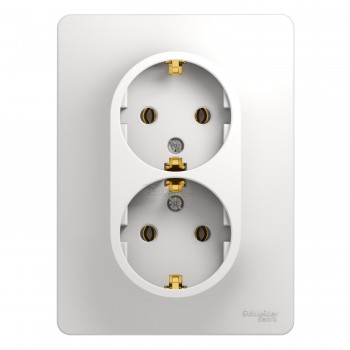 Розетка 2-местная с/з с/п белая в сборе Glossa