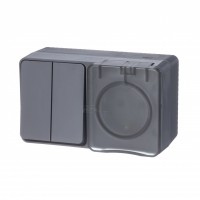 Блок Atlasdesign PROFI Розетка (с/з+шторки 16А) + Выключатель (2кл 10А) антрацит IP54