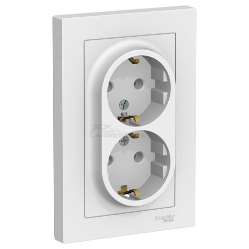 Розетка Atlasdesign 2м белая c/з в сборе