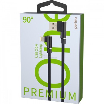 Шнур шт. USB A - Lightning 1м Угловой 90гр. Черный BOX Perfeo