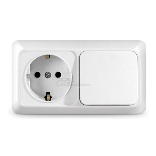 Блок Олимп (выкл 1кл. + роз с/з) гориз. белый 10А IP20 Universal