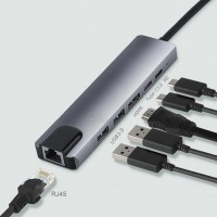 Адаптер 6в1 Type-c - HDMI, RJ45, USB3.0x2, USB-C PD, USB-C