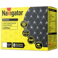 Гирлянда светодиодная сеть 2*1,5м 240LED 8режимов IP44 Белый Navigator