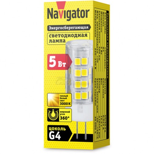 Лампа светодиодная G4 5W 3000K 400Lm 230V керамика Navigator