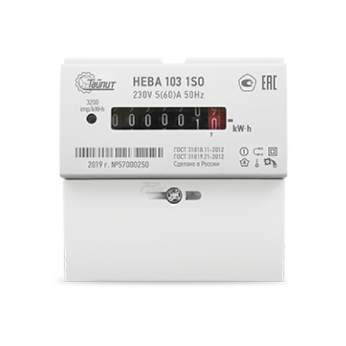Счетчик электроэнергии 1-ф НЕВА 103 1,0 220V 5-60A 1SO однотарифный
