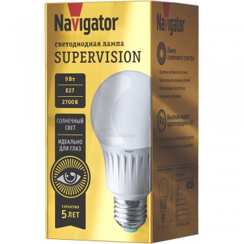 Лампа светодиодная Supervision A60 9Вт 220V 2700K E27 Ra>97 Navigator