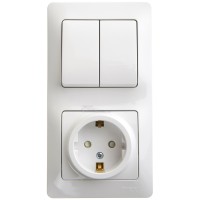 Блок комбинированный (выключатель 2-кл+розетка с/з) белый Glossa