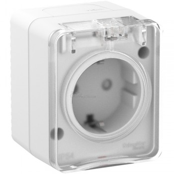 Розетка Atlasdesign PROFI 1м о/у с/з+шторки белый 16А IP54