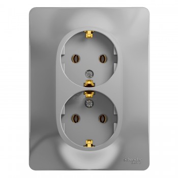 Розетка 2-местная с/з с/п алюминий в сборе Glossa