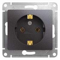 Розетка 1-местная с/з с/п графит Glossa