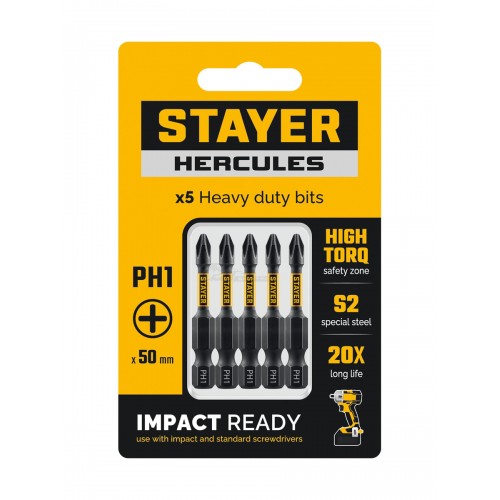 Бита PH1х50мм торсионная (упак. 5 шт) STAYER Hercules
