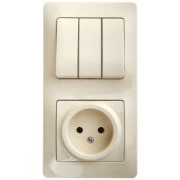 Блок комбинированный (выключатель 3-кл+розетка б/з) белый Glossa