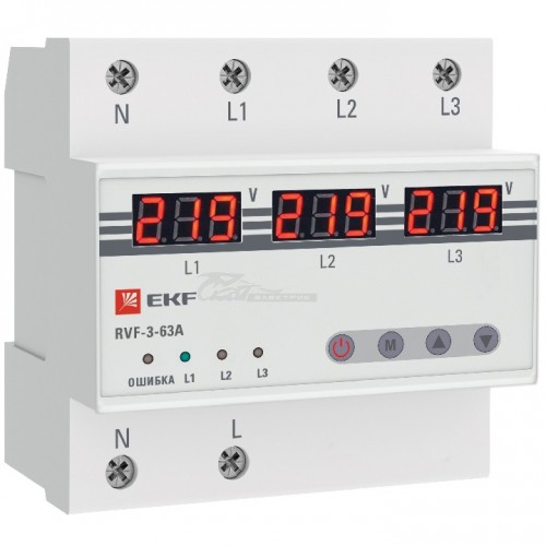 Реле выбора фаз с дисплеем 3ф 63А RVF-3-63А EKF