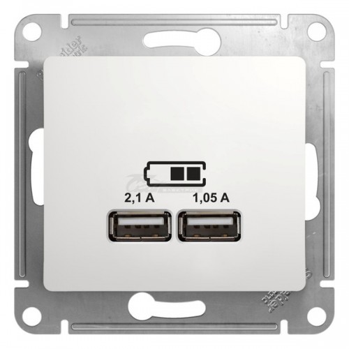 Розетка Glossa USB A+A 5В/2,1А+5В/1,05А белая GSL133