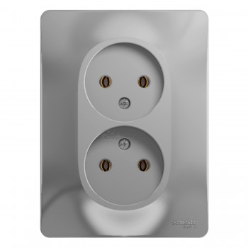 Розетка 2-местная б/з с/п алюминий в сборе Glossa