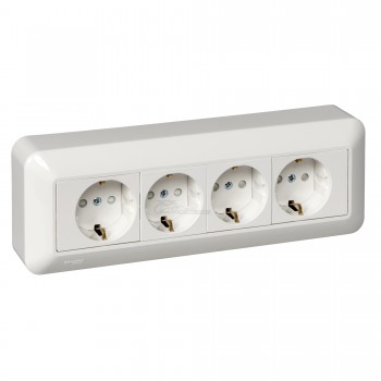 Розетка 4-местная c/з о/п со шторками и монтажной пластиной белая Прима