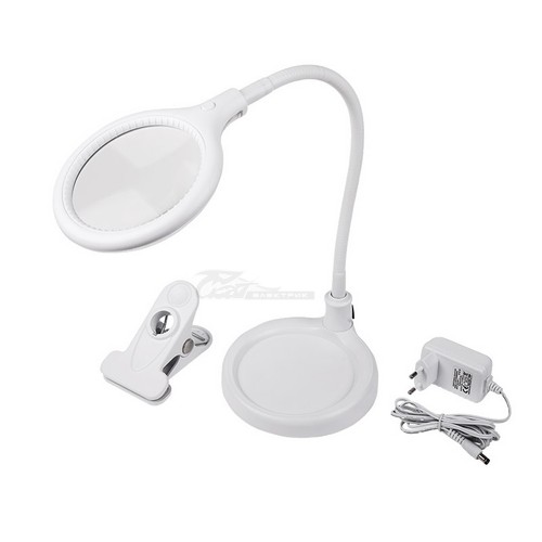 Лупа настольная 3дптр с подсветкой 30LED (подставка+прищепка), белая REXANT