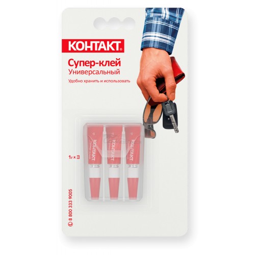 Клей "Контакт" супер-клей универсальный 3х1гр. шоу-бокс