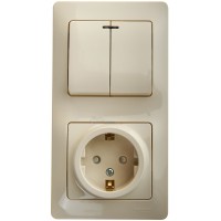 Блок комбинированный (выключатель 2-кл с индикацией+розетка с/з) крем Glossa