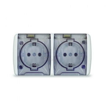 Розетка 2м о/п с/з крышка прозрачная 16А IP54 Клио Universal