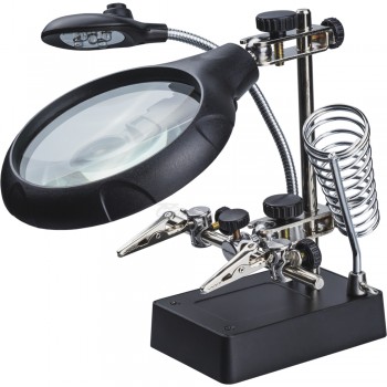 Держатель "Третья рука" с лупой, подсветкой, подставкой (90мм, х2.5/х5/х10) Онлайт