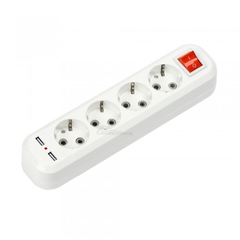 Колодка 4PP с/з с выключателем 2хUSB Grand IN HOME