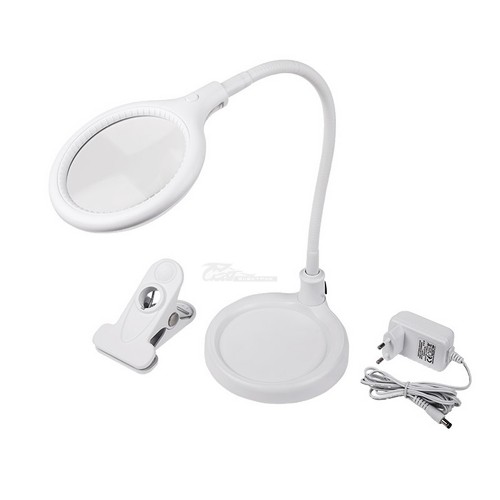 Лупа настольная 3дптр с подсветкой 30LED (подставка+прищепка), белая REXANT