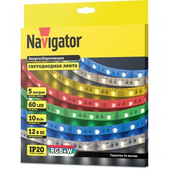 Лента LED 5050/60 RGB+W 10Вт/м IP20 10см (упак 5м) Navigator