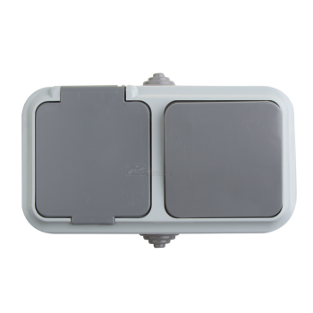 Блок (выключатель 1-клавишный + розетка 1-местная б/з) о/п 16А IP54 REXANT