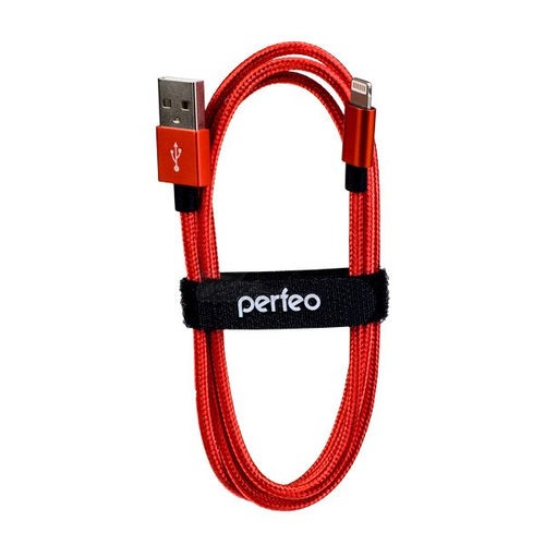 Шнур шт. USB A - Lightning 3м красный в тканевой оплетке Perfeo