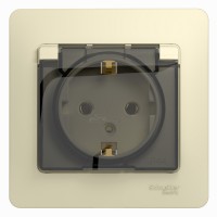 Розетка 1-местная с/з с/п крем в сборе с рамкой + крышка IP20 Glossa