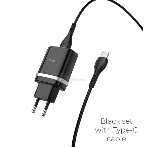 Сетевое зарядное устройство Hoco C12Q QC 3.0 + Кабель Type-C 1м, черный 18W