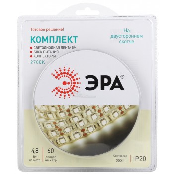 Комплект LED ленты 12v 2700k 2835 4,8Вт/м IP20 5м ЭРА