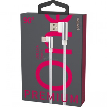 Шнур USB 2.0(шт.USB A-шт. USB С) 1,0м угловой белый box Perfeo