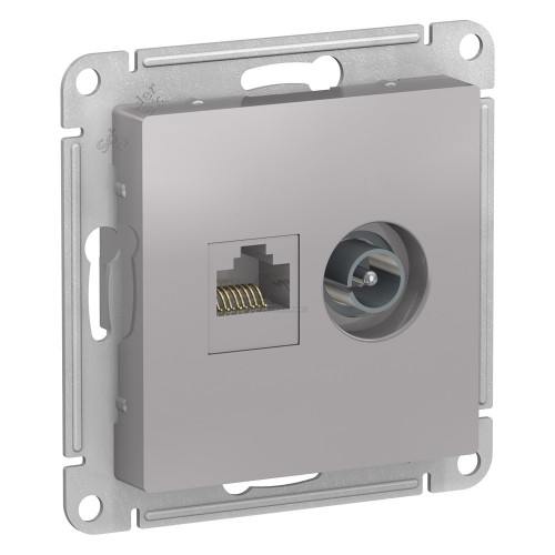 Розетка Atlasdesign двойная RG45+TV 5Е алюминий