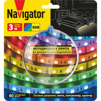 Комплект LED ленты 12v RGB 5050 60шт/м 14,4W IP20 3м Navigator