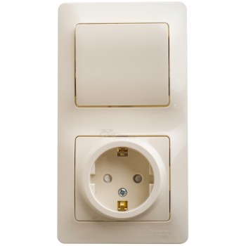 Блок комбинированный (выключатель+розетка с/з) крем Glossa