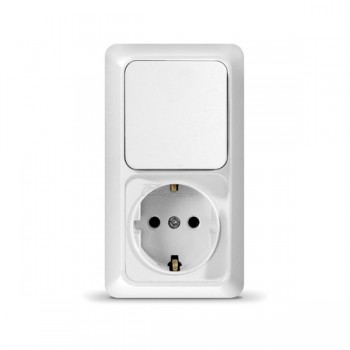 Блок Олимп (выкл 1кл. + роз с/з) вертик. белый 10А IP20 Universal