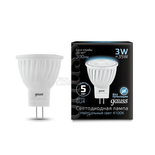Лампа светодиодная 3W 4100K GU4 MR-11 220V Gauss