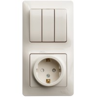 Блок комбинированный (выключатель 3-кл+розетка с/з) крем Glossa