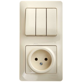 Блок комбинированный (выключатель 3-кл+розетка б/з) белый Glossa