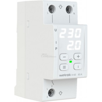 Реле напряжения с контролем тока и мощности VI 63А белый индикатор Welrok