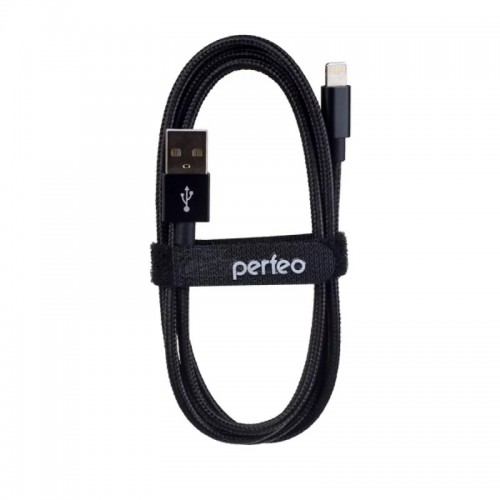Шнур шт. USB A - Lightning 3м черный в тканевой оплетке Perfeo