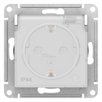 Розетка Atlasdesign AQUA 1мест. с/з шторки+крышка белая 16А IP44